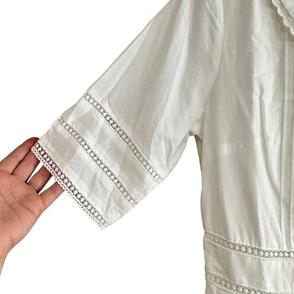 Simple Retro Fiona V Neck White Cotton Eyelet Lace Sailor Collar Midi Dress NWT - Picture 11 of 13